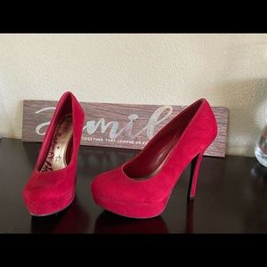 Red suede heels
